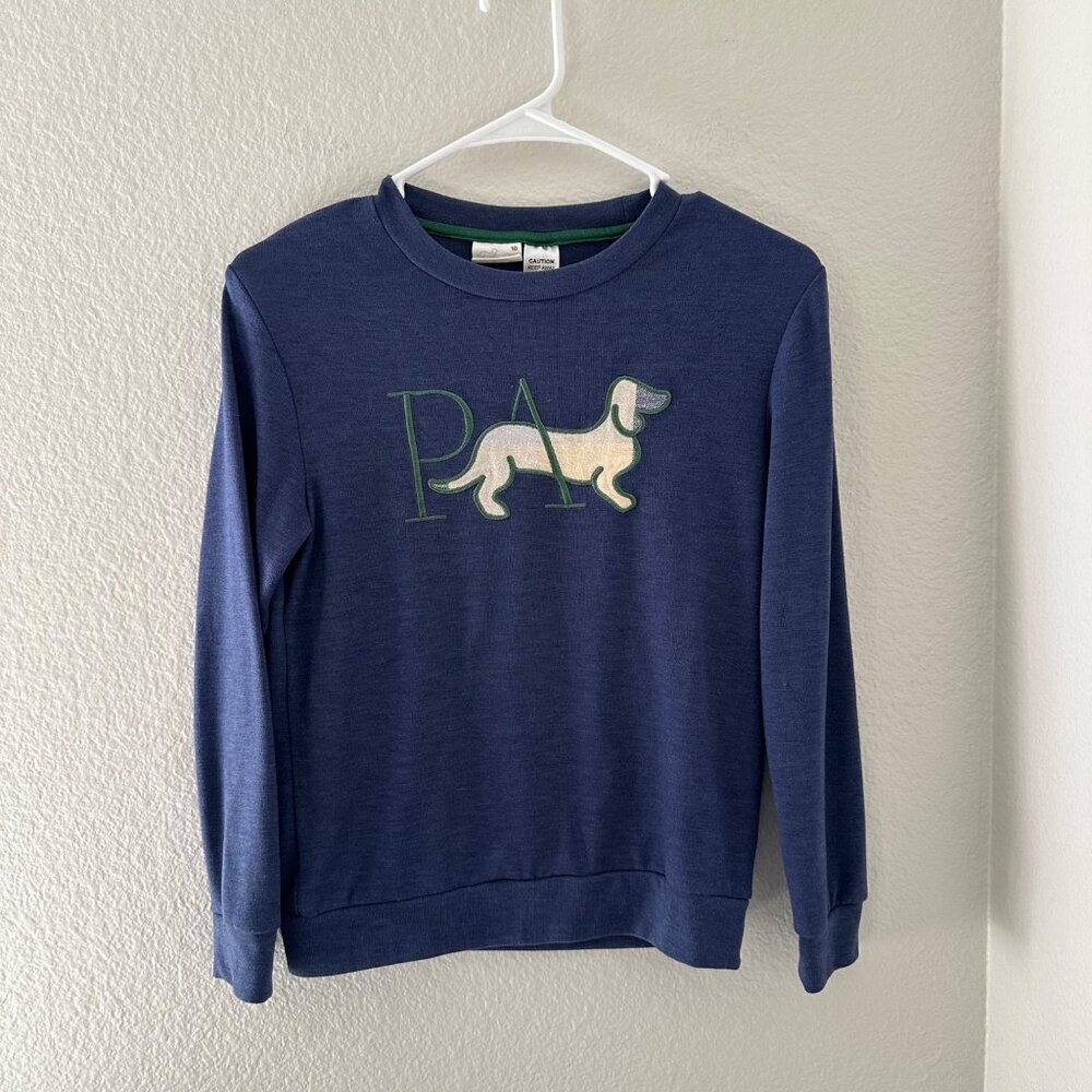 Peter Alexander Junior Sleepwear Top Dachshund Dog Logo Blue Sz 10